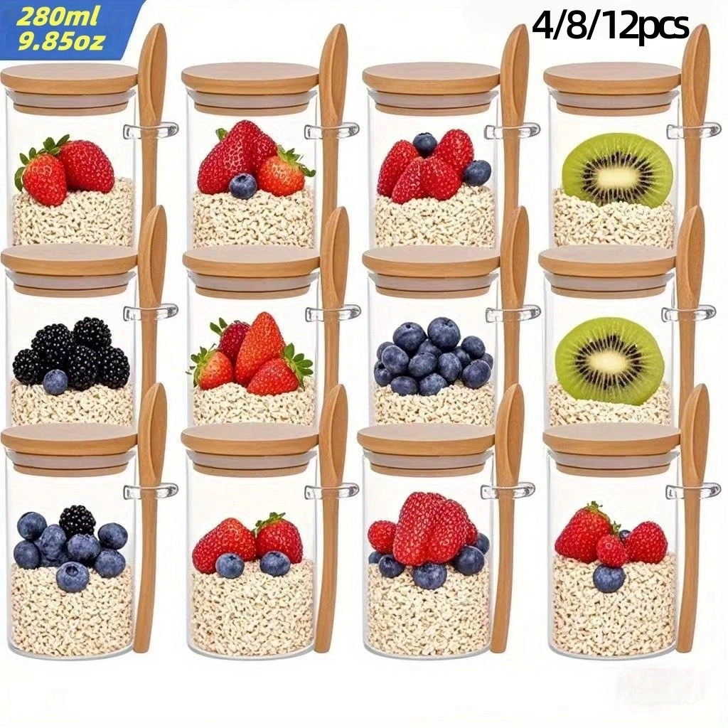 Meal Prep Jars With Lids - 4/8/12 pièces, gobelets à petit-déjeuner en